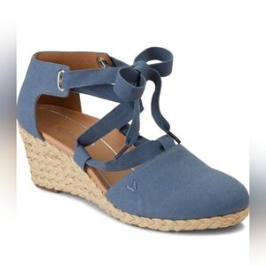 Vionic Kaitlyn Stylish Blue Espadrille Wedge Sandals Sz 9
